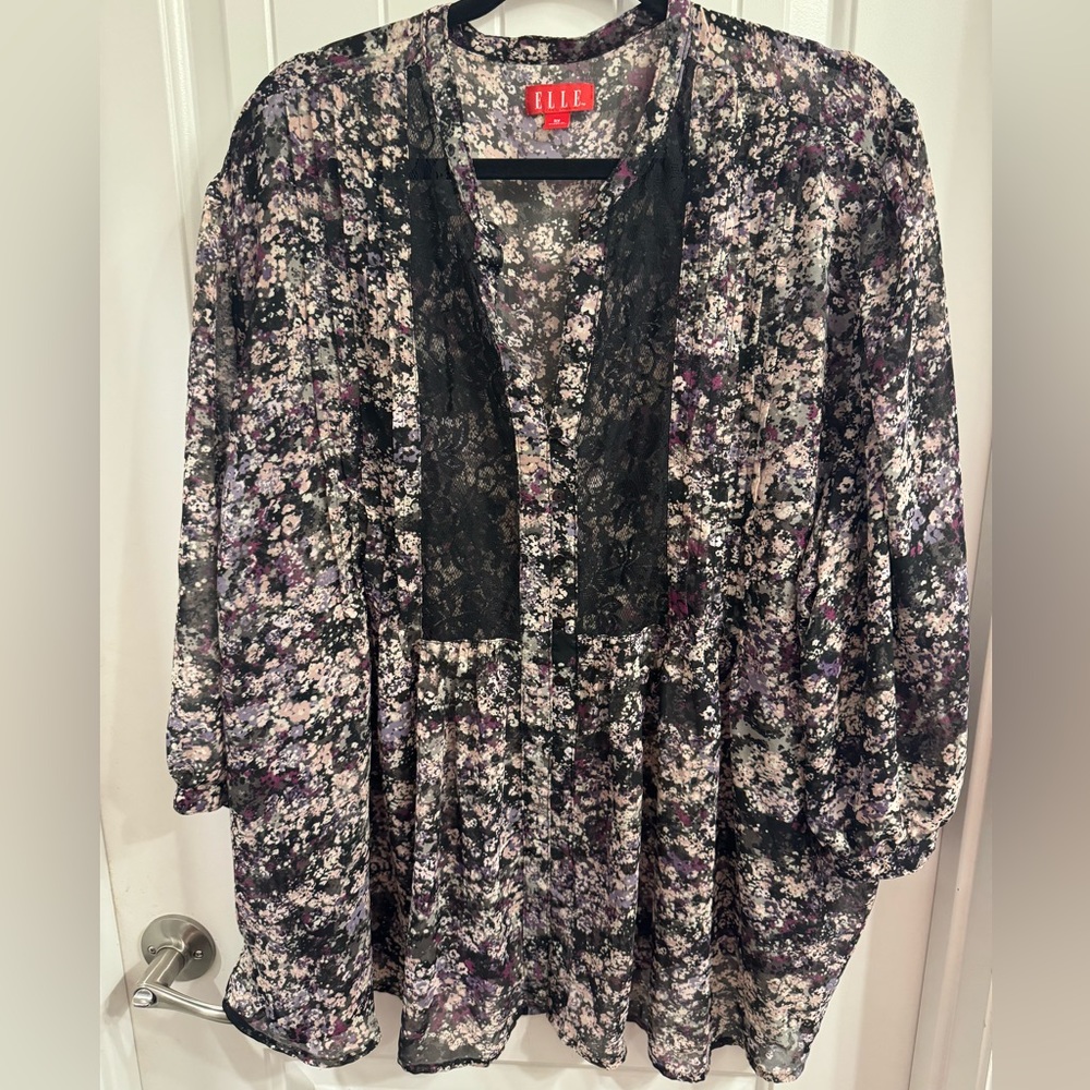Elle Plus Size 3X Black Floral Lace Top